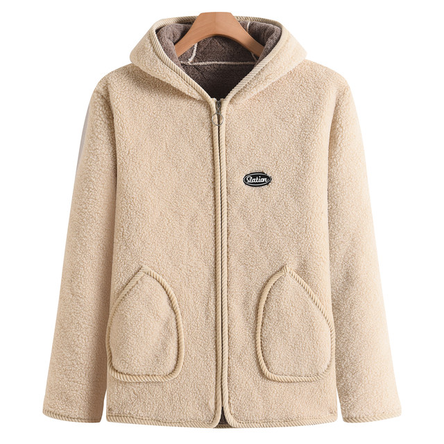 Mom's autumn and winter velvet thickened hooded coat for middle-aged and elderly women large size fashionable loose grain velvet warm top