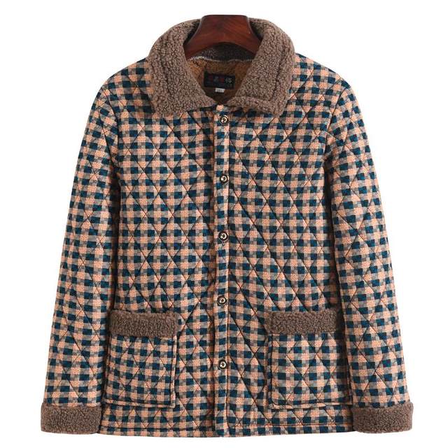 Mom autumn and winter thickened coat female middle -aged and elderly large -size lapel plus velvet cotton jacket 200JIN [Jin is equal to 0.5 kg] loose three -layer cotton clothing
