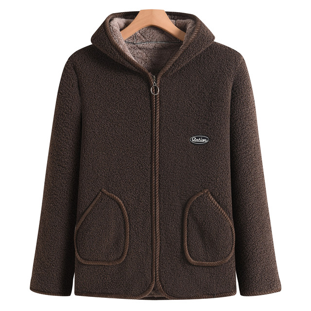 Mom's autumn and winter velvet thickened hooded coat for middle-aged and elderly women large size fashionable loose grain velvet warm top