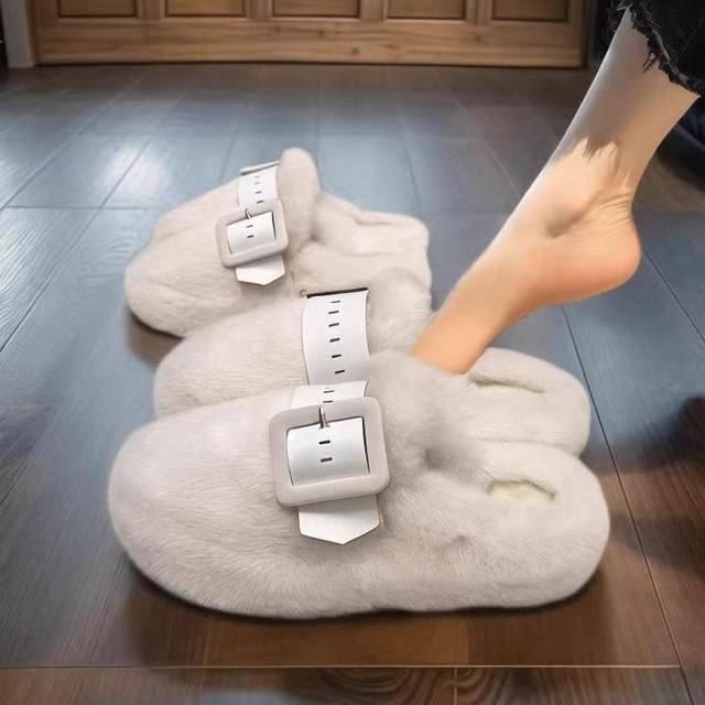 Counter Baotou furry slippers for women for autumn and winter outer wear 2025 new Internet celebrity popular thick-soled platform plush slippers