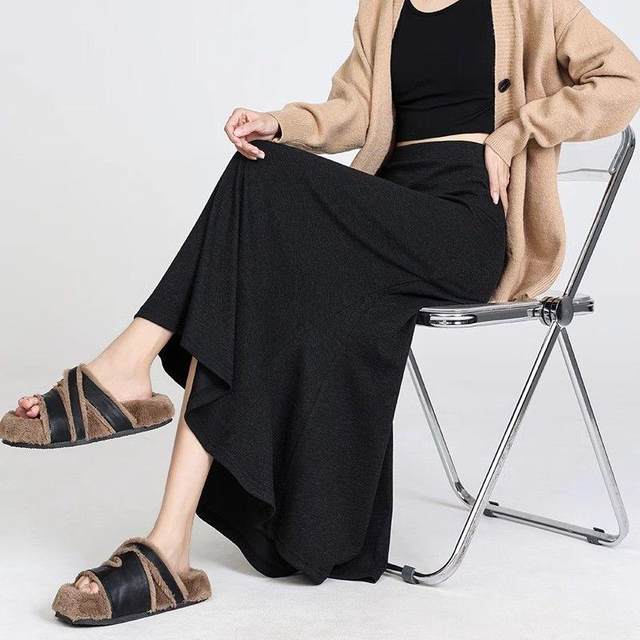 Black fishtail skirt women's skirt spring and autumn versatile temperament A-line hip skirt slim ruffle long skirt
