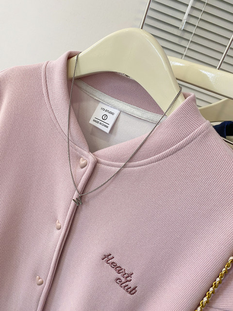 American style unique and thin sweatshirt jacket for women's spring and autumn gray heavy embroidered design baseball uniform