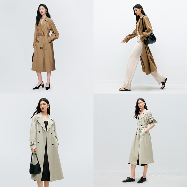 Evely's classic basic versatile aura double-breasted belt waist trouser long windbreaker 2024 autumn jacket