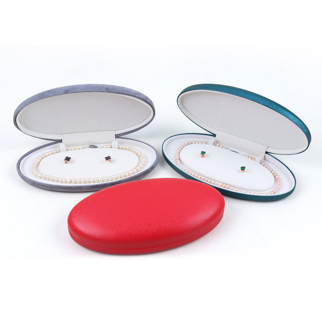 High-end Phantom PU leather pearl box oval jewelry box lislim mother chain earring set box jewelry box