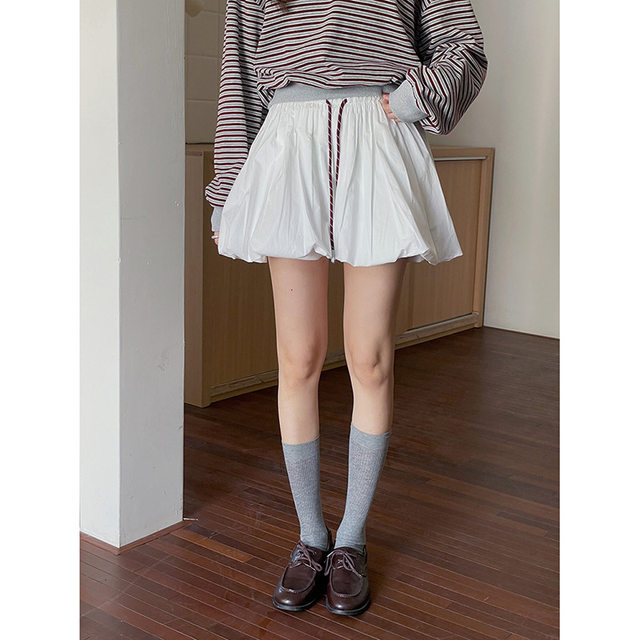 
Girly high waist lace-up flower bud skirt for women 2025 spring and summer new Korean age-reducing A-line puffy skirt short skirt