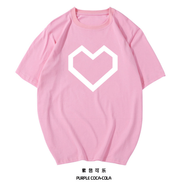 2018 new heart -type pattern printing wild cotton pure cotton summer shirt short -sleeved round neck student tide brand T -shirt