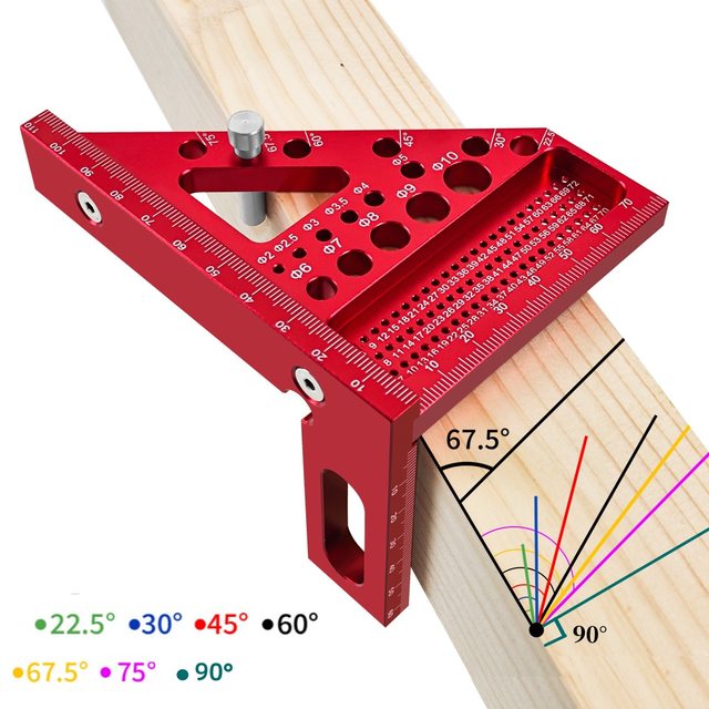 Multifunctional woodworking tool triangle ruler with concealed pin aluminum alloy right angle ruler marking ruler hole ruler measurement male and English