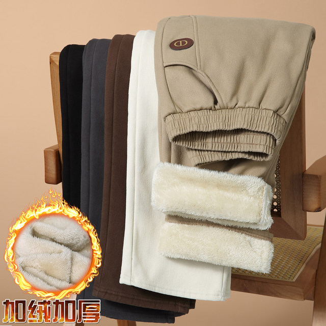 Spring and Autumn New Style Pure Cotton Mom Casual Straight Pants High Waist Elastic Large Size Stretch Winter Velvet Middle-aged and Elderly Women's Pants