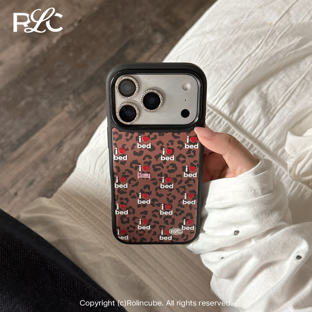 Rolincube original I love sleeping Apple 17Promax mobile phone case black edge iPhone17Pro leopard print 17 new 15Pro magnetic Magsfe suitable for 16Pro all-inclusive 16Promax