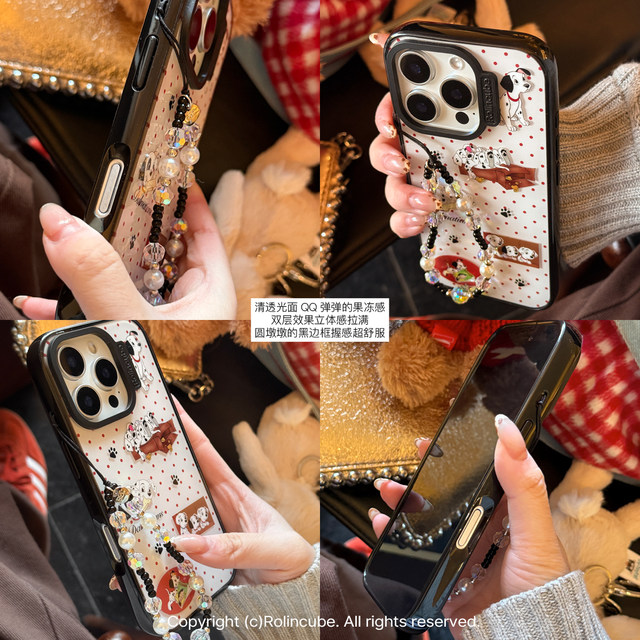 Rolincube original Apple 16ProMax mobile phone case cute Dalmatian suitable for 17 new iPhone17Pro cartoon 16Pro double layer 15Pro all-inclusive 17ProMax black border anti-fall