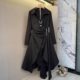 2025 autumn large-size black zipper design irregular skirt with fat MM hidden flesh and slimming belly dress trendy