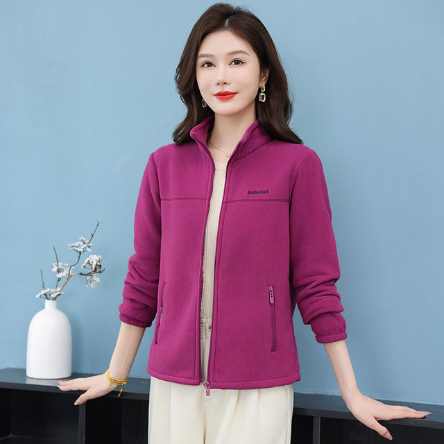 Women's thin fleece jacket for middle-aged and elderly mothers 2025 new windproof and warm spring and autumn layered outdoor velvet
