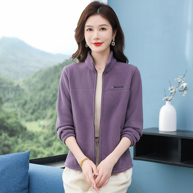 Women's thin fleece jacket for middle-aged and elderly mothers 2025 new windproof and warm spring and autumn layered outdoor velvet