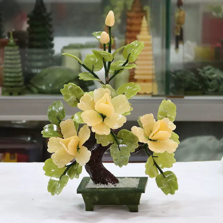 玉石盆栽牡丹花卉客厅摆件酒柜电视柜家居装饰花仿真花开