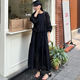 South Korea Chic Autumn Elegant Temperament Round Neck Heavy Industry Hollow Lace Hook Flower Staggering Corporal long -sleeved dress