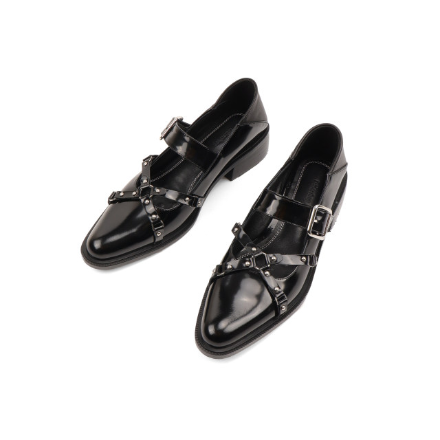 asthershop original punk style Mary Jane shoes, one-line metal decorative thick heel women's shoes