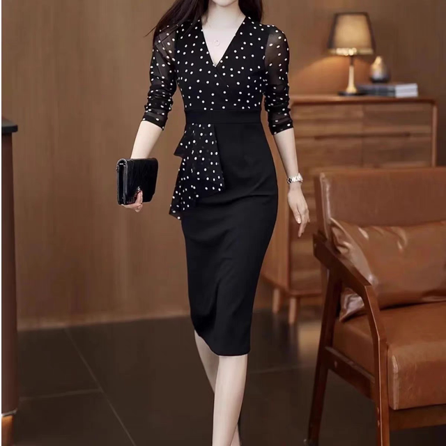 Black spring new dress for women short-sleeved 2025 commuting OL ...