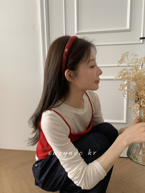 suzyacc kr festive atmosphere red plaid headband for women 2025 new French retro high-end headband
