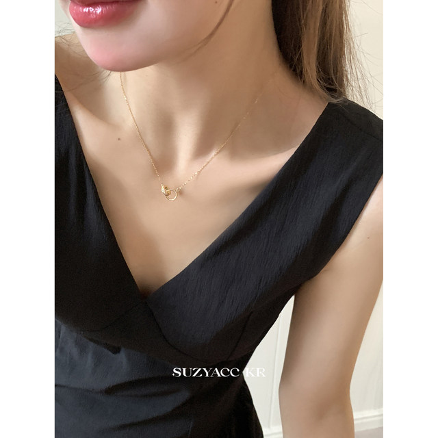 suzyacc kr sterling silver diamond double ring necklace 2024 new light luxury niche high-end clavicle chain neck necklace for women