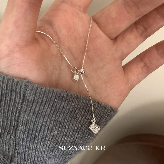 
suzyacc kr versatile sterling silver square pendant pull-out necklace for women 2025 new simple niche high-end necklace
