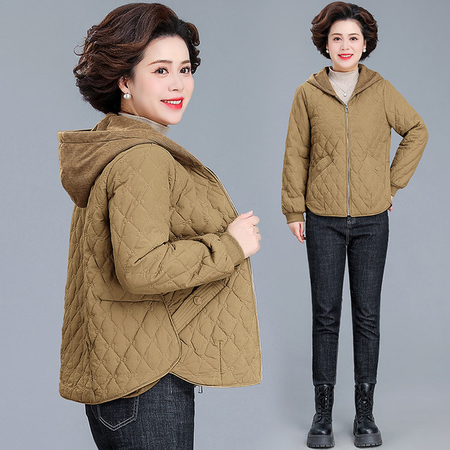 
Fashionable and elegant short solid color hooded cotton jacket for women 2024 new winter loose mother wear warm cotton jacket