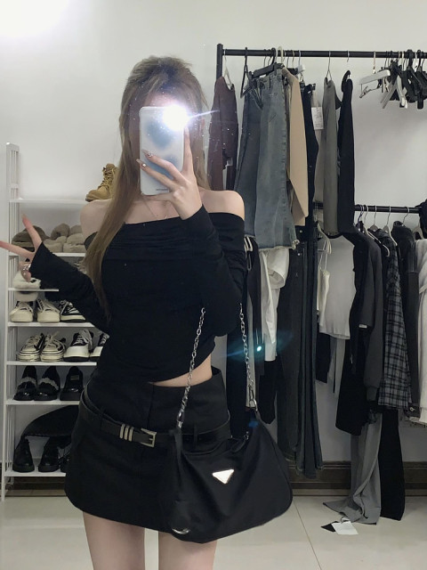 Large size work dress skirt for women American retro belt skirt pants high waist hot girl miniskirt A-line black hip skirt