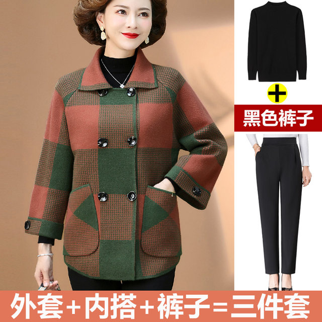 Extra large size mother autumn 2025 new spring and autumn jacket middle-aged and elderly women's cashmere coat autumn and winter top