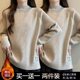 Single/two pieces Large size women's fat mm half turtle neck long sleeve T-shirt for women's autumn and winter new loose velvet base shirt for women