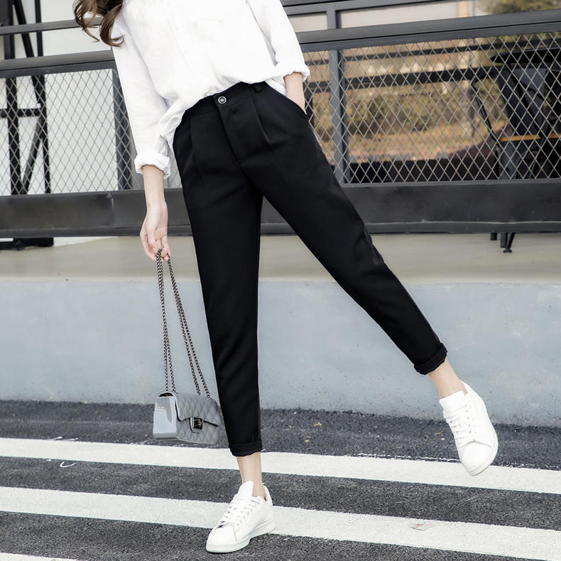 2020秋冬新款哈伦裤女九分韩版宽松休闲裤小脚春秋西装萝卜裤子厚
