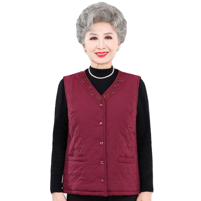 Elderly women's down cotton vest grandma warm plus velvet vest jacket mother vest autumn and winter top 60
