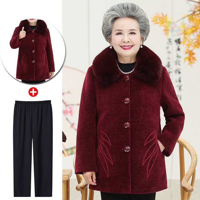 Middle-aged and elderly women's clothing mother plus velvet thick coat autumn and winter grandma winter clothing elderly tops elderly women's clothing