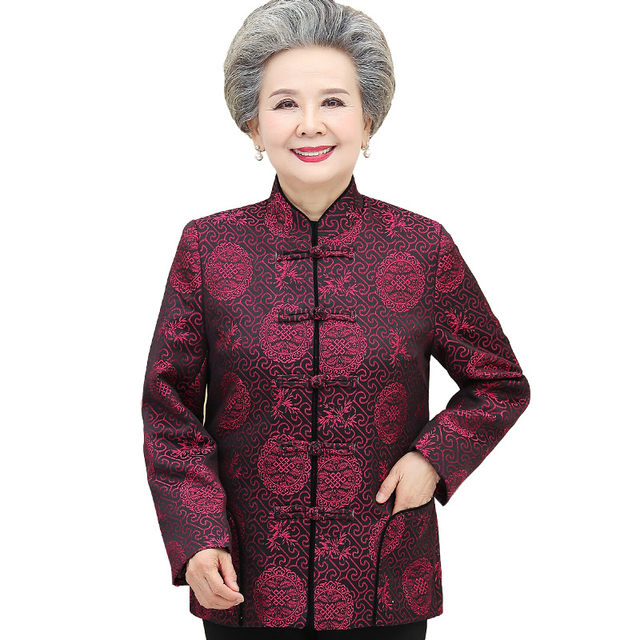 Middle-aged and elderly women's autumn clothes, grandma's Tang suit jacket, 60-year-old and 70-year-old mother's wedding, birthday dress, senior citizen's top