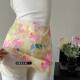 French holiday style satin color printed skirt for women in summer hot girl low waist slim A-line hip short skirt
