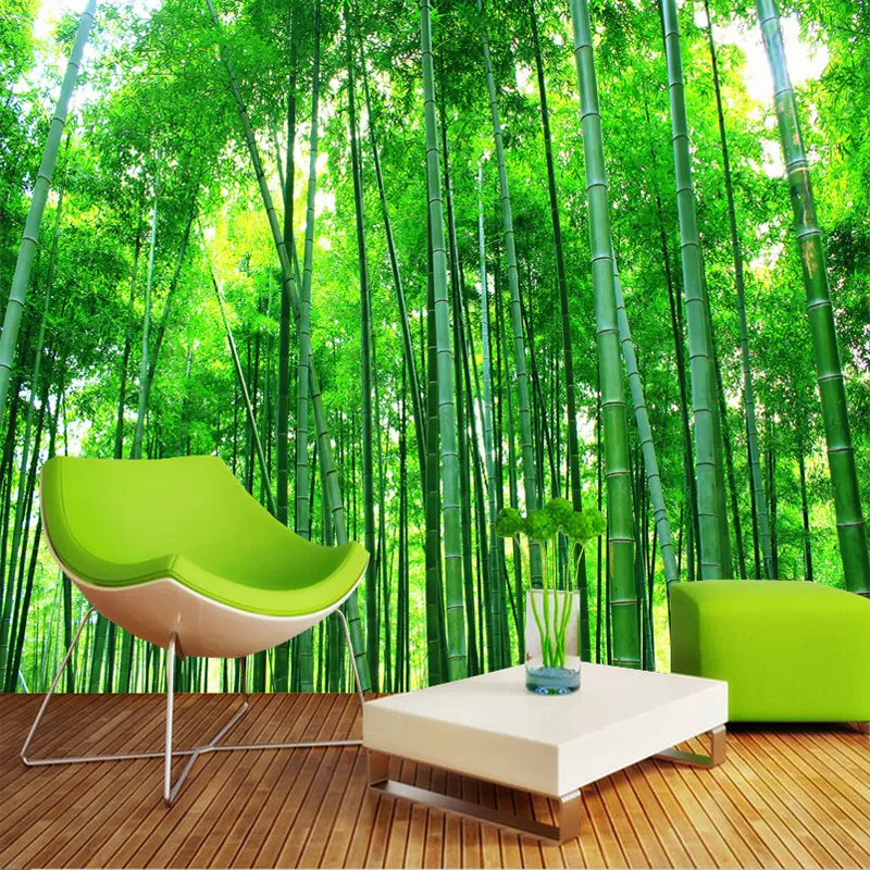 绿色竹子风景画贴纸壁纸自粘墙贴竹林客厅壁画3d立体墙