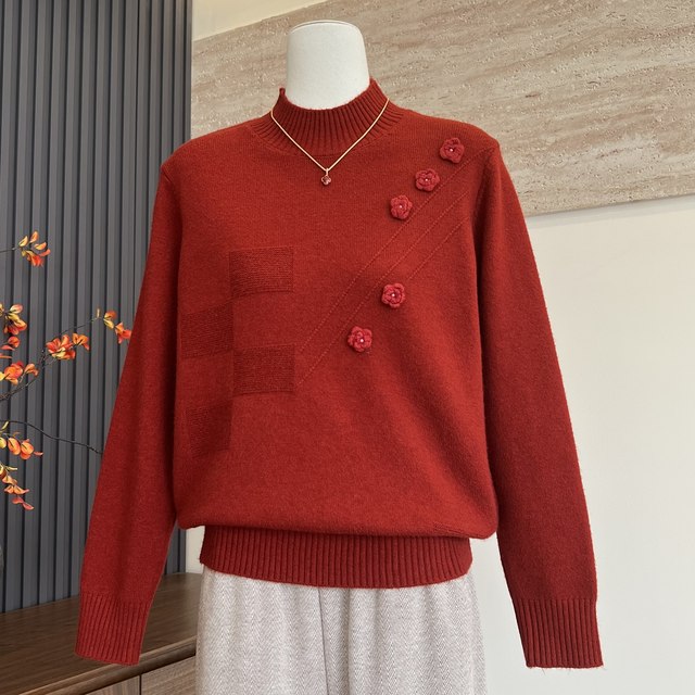 Fashion new mother's clothing autumn and winter thickened sweater tops middle-aged and elderly women's half turtleneck warm and versatile sweater