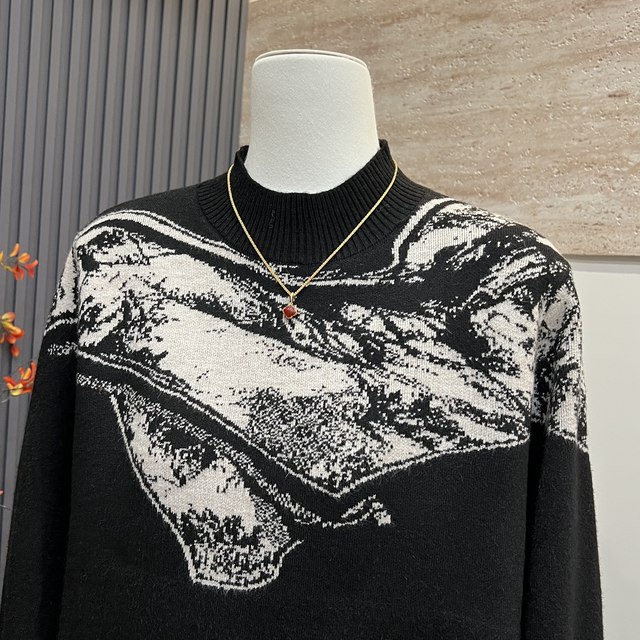 Fashionable and foreign-style new mother's knitted sweater, half turtleneck top, middle-aged and elderly women's all-in-one velvet warm sweater