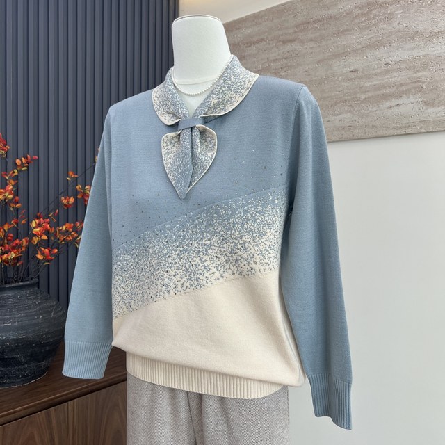 Mother's clothing autumn new sweater fashionable scarf collar top temperament starry bottoming sweater for middle-aged and elderly women