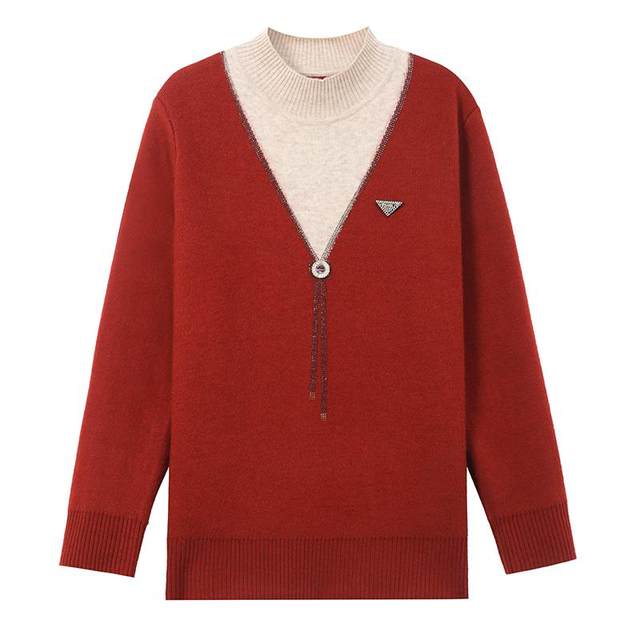 Mom's winter clothes plus fluff sweater new half turtle neck fake two pieces autumn and winter thickened integrated velvet middle-aged and elderly base shirt for women