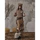 Lost back garden retro wandering pu leather splicing rivet autumn and winter irregular ruffled long skirt for women
