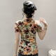 Printed temperament V-neck T-shirt for women's short-sleeved summer European style tie-dye mesh top slim and versatile half-sleeved shirt