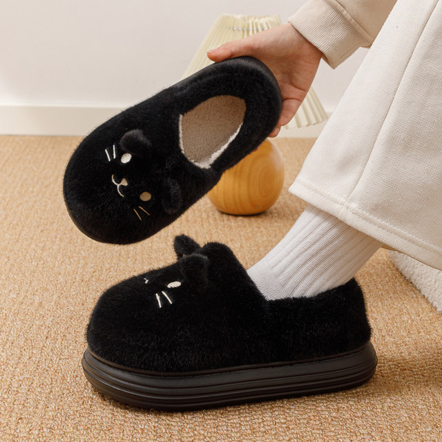 Cotton slippers for women 2025 new style with plush warm autumn and winter confinement shoes for couples indoor home men's thick soles