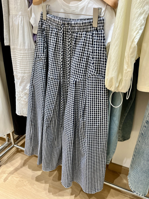 2025 new retro plaid skirt for women summer loose versatile drawstring A-line long skirt for slimming versatile skirt