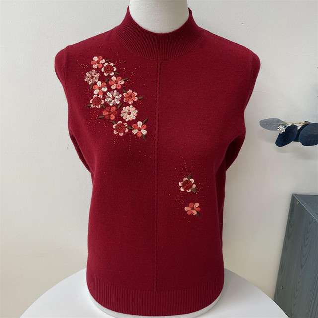 Western style mother's clothing autumn and winter plus fleece sweater large size middle-aged and elderly women's half turtleneck knitted sweater bottoming shirt