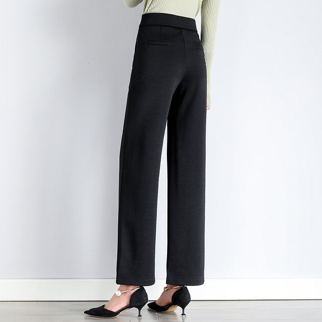 Middle-aged and elderly autumn wide-leg pants for women spring and autumn new high-waist plus velvet loose trousers for mothers autumn and winter straight pants