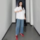 Large size temperament design lace spliced ​​white shirt for women in winter fat mm loose and slim inner layer top