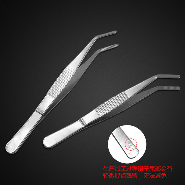 Stainless steel tweezers, thickened round head, toothed dressing tweezers, straight head, elbow clamping tool, gardening landscaping clip