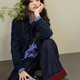 Wide -colored MIU style blue plaid shirt female 2025 spring new ruffled long -sleeved shirt shirt short autumn
