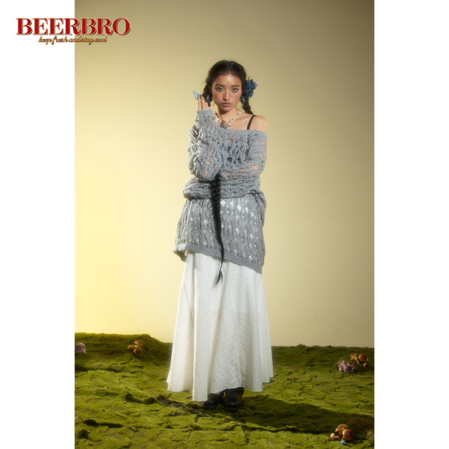 BeerBro spring and summer new texture hollow sweater cardigan lazy style loose silhouette hot girl knitted cardigan
