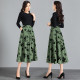 Women's Spring and Autumn 2025 new high-waisted A-line skirt to make you look slim mid-length printed pleated skirt large hem umbrella skirt