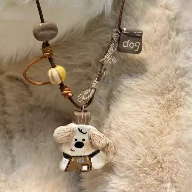 High version~puppy barista long chain braided rope cute and versatile necklace clavicle chain sweatshirt sweater accessories pendant